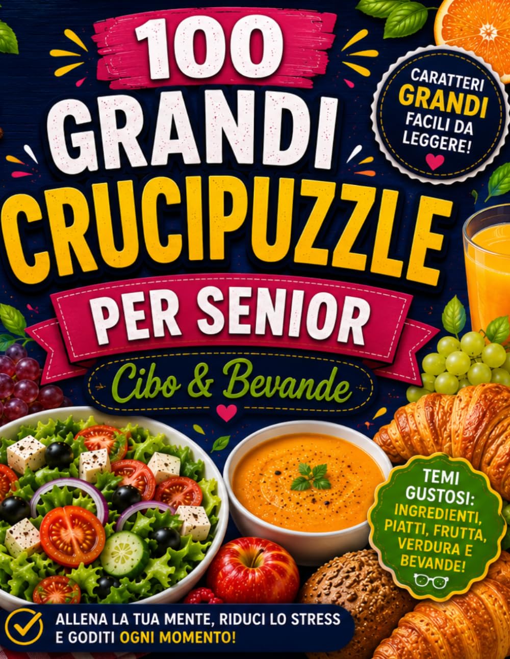 Grandi Crucipuzzle per Senior – Cibo & Bevande (Grandi parole intrecciate)