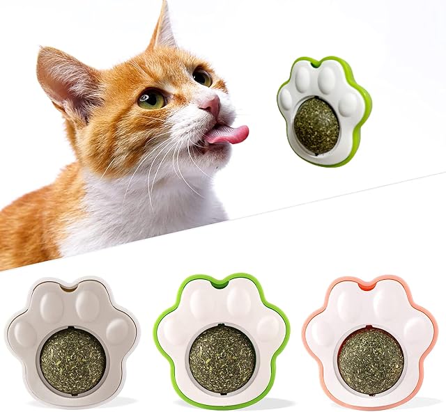 Havenfly Catnip Ball, Edible Catnip Wall Ball, Kitty Toys for Cat Licking Ball, Rotatable Mint Ball Kitten Chew Treats for Teeth Cleaning Biting Dental Care