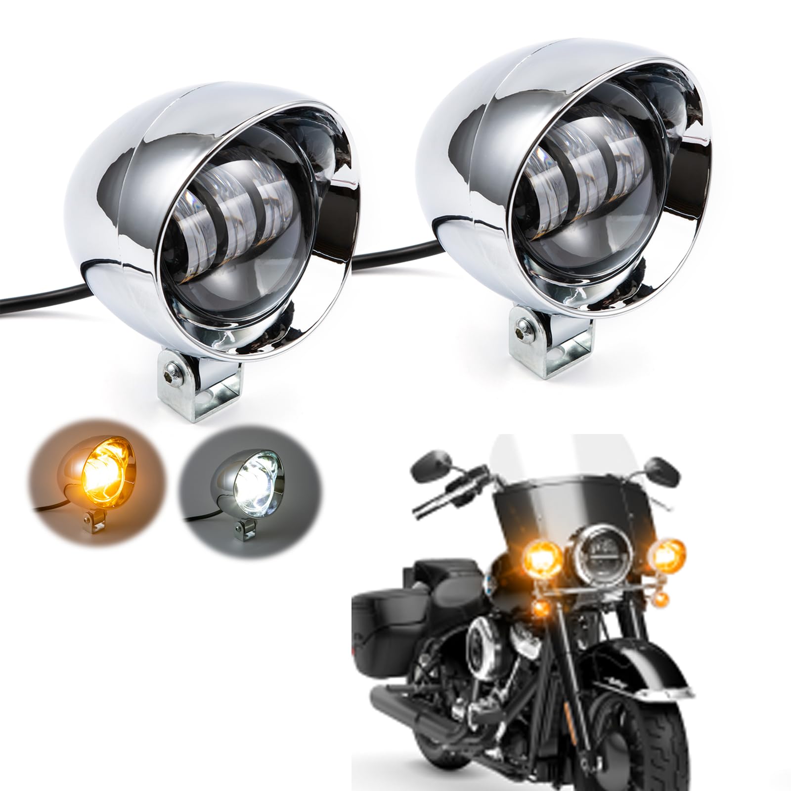 2 PEZZI Luce ausiliaria a LED per moto Fari universali per moto Fari antinebbia per Compatibili con Chopper Bobber Cruises Cafe Racer ATV SUV