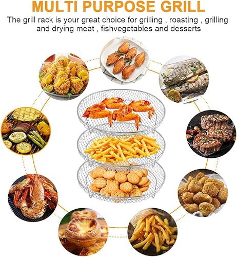 Miniatura 9 de QKDS Paquete de 3 estantes para freidora de aire con cepillos de hilvanar, estantes apilables, accesorios universales para freidora de aire, apto