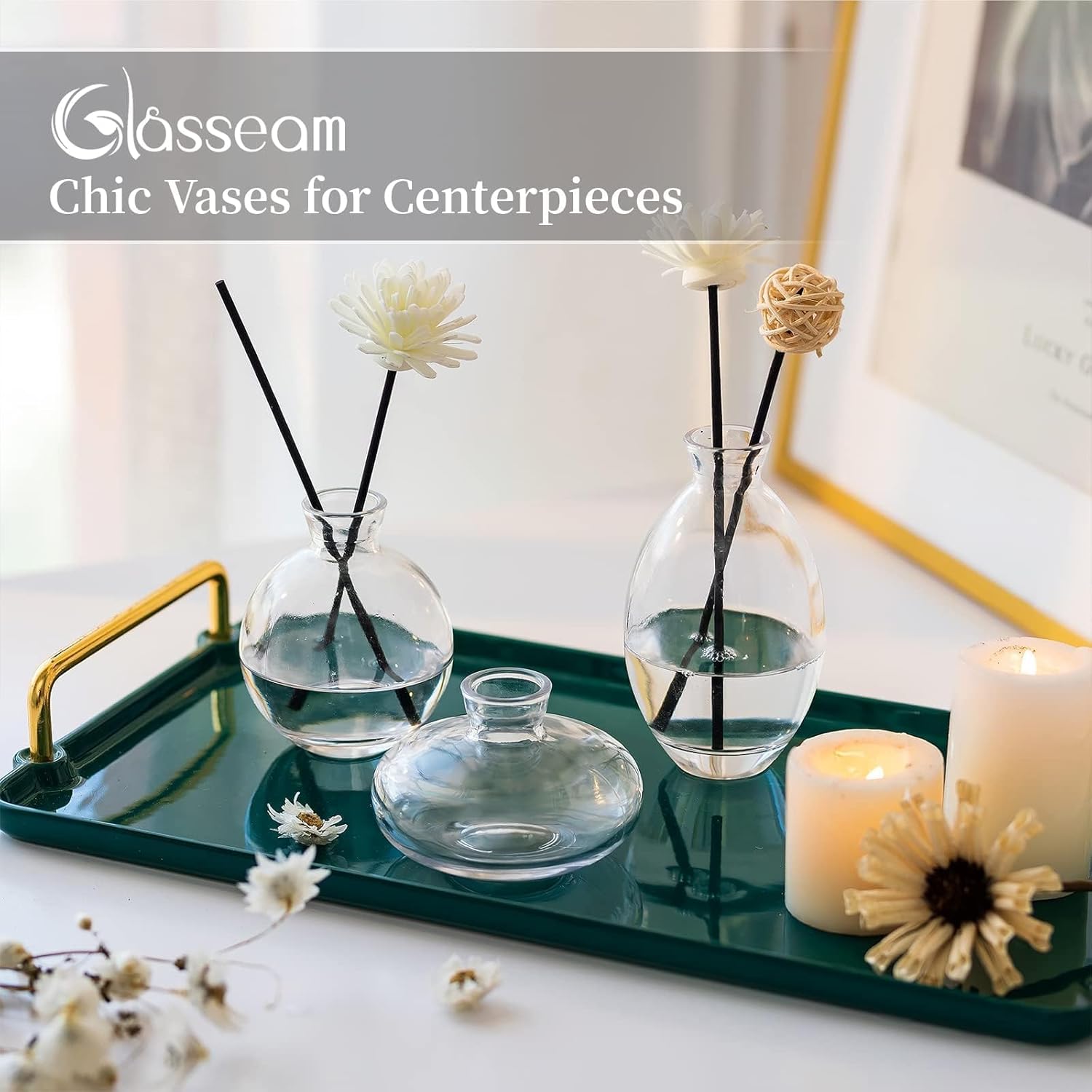 Glass Bud Vase for Centerpieces, 6Pcs/2Sets Glasseam Modern Clear Mini Small Vases for Flowers Bulk Flower Vase Set Aesthetic Cute Handmade Tiny Short Wedding Table Centerpiece Decor