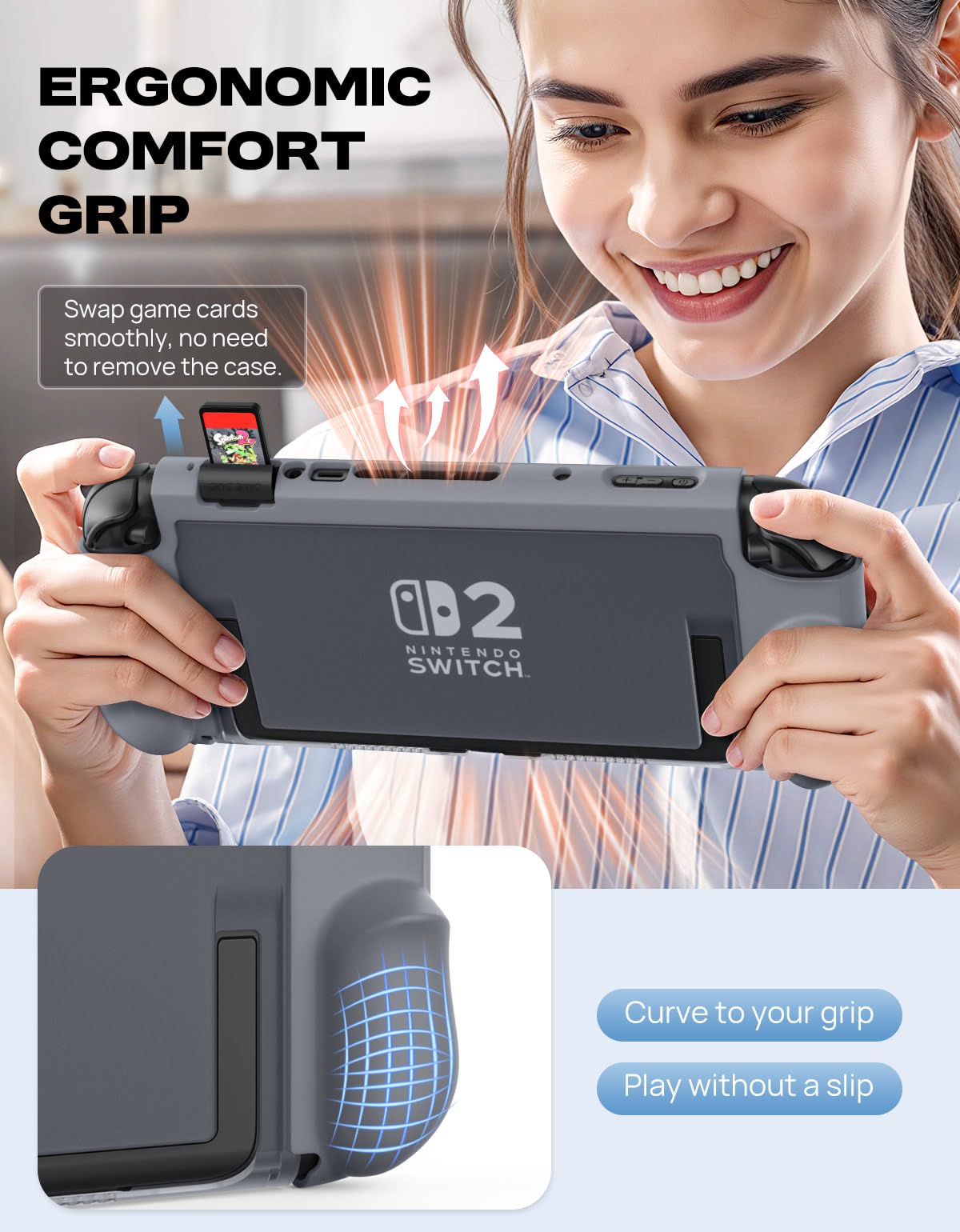 MoKo Custodia Protettiva per Nintendo Switch 2 (2025) – Dockable Cover con Joy-Con a Sgancio Rapido, Telaio in TPU e Schienale in PC, Resistente a Graffi e Urti, Grigio