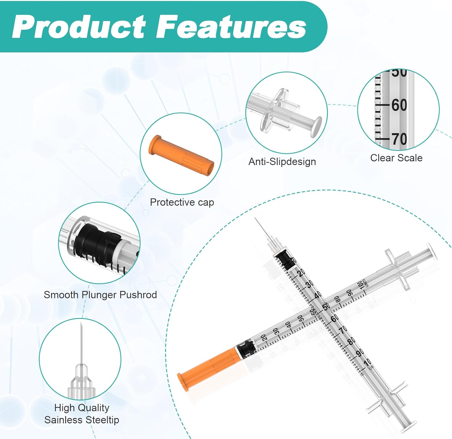 1ml/cc Disposable Syringes with 30Ga 5/16" (8mm) Needle, Individually Wrapped 100 Pack