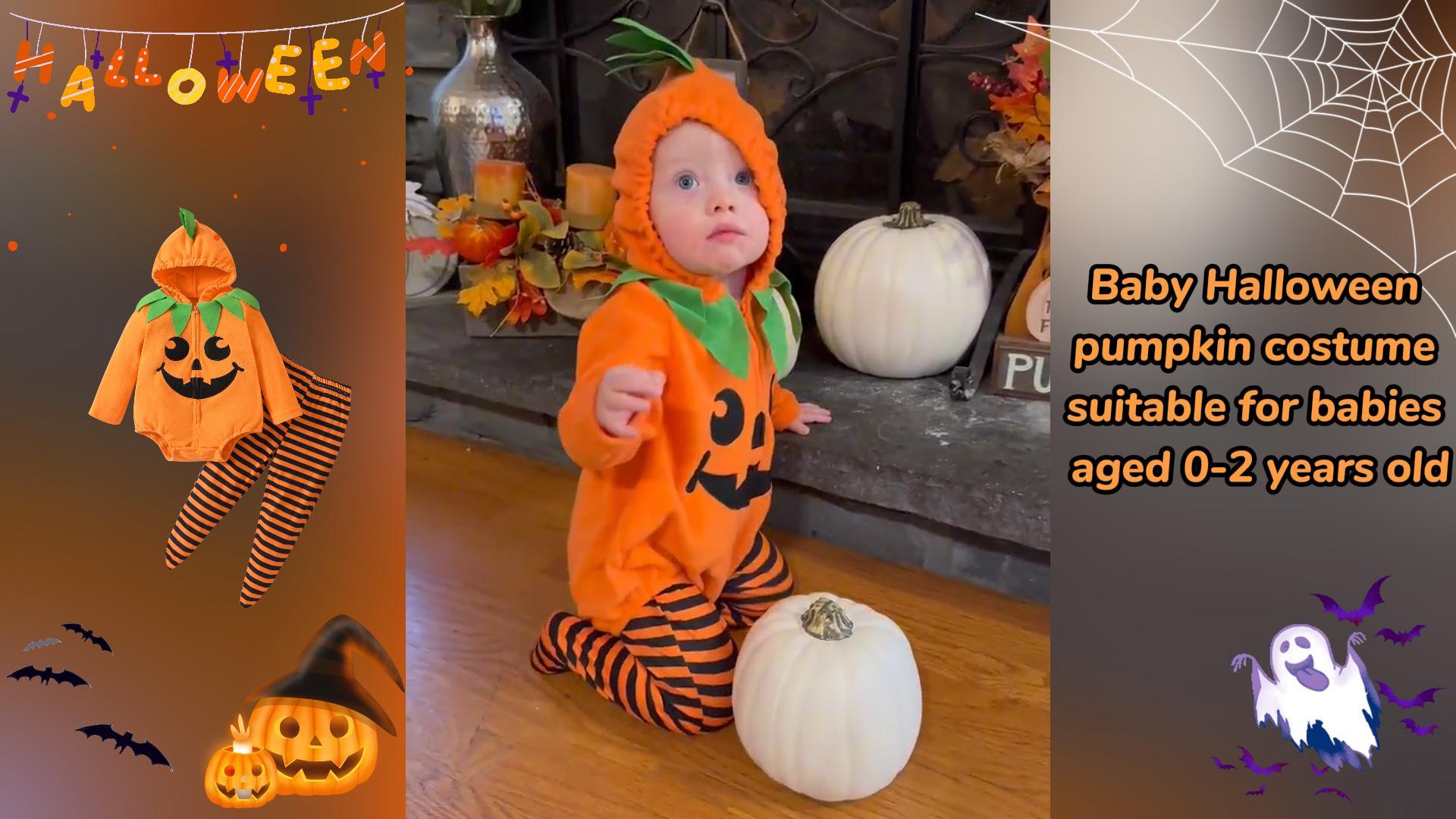 2 Pièces Déguisement Halloween Citrouille Bébé - Grenouillère Polaire à Capuche Et Pantalon Rayé 0-24 Mois