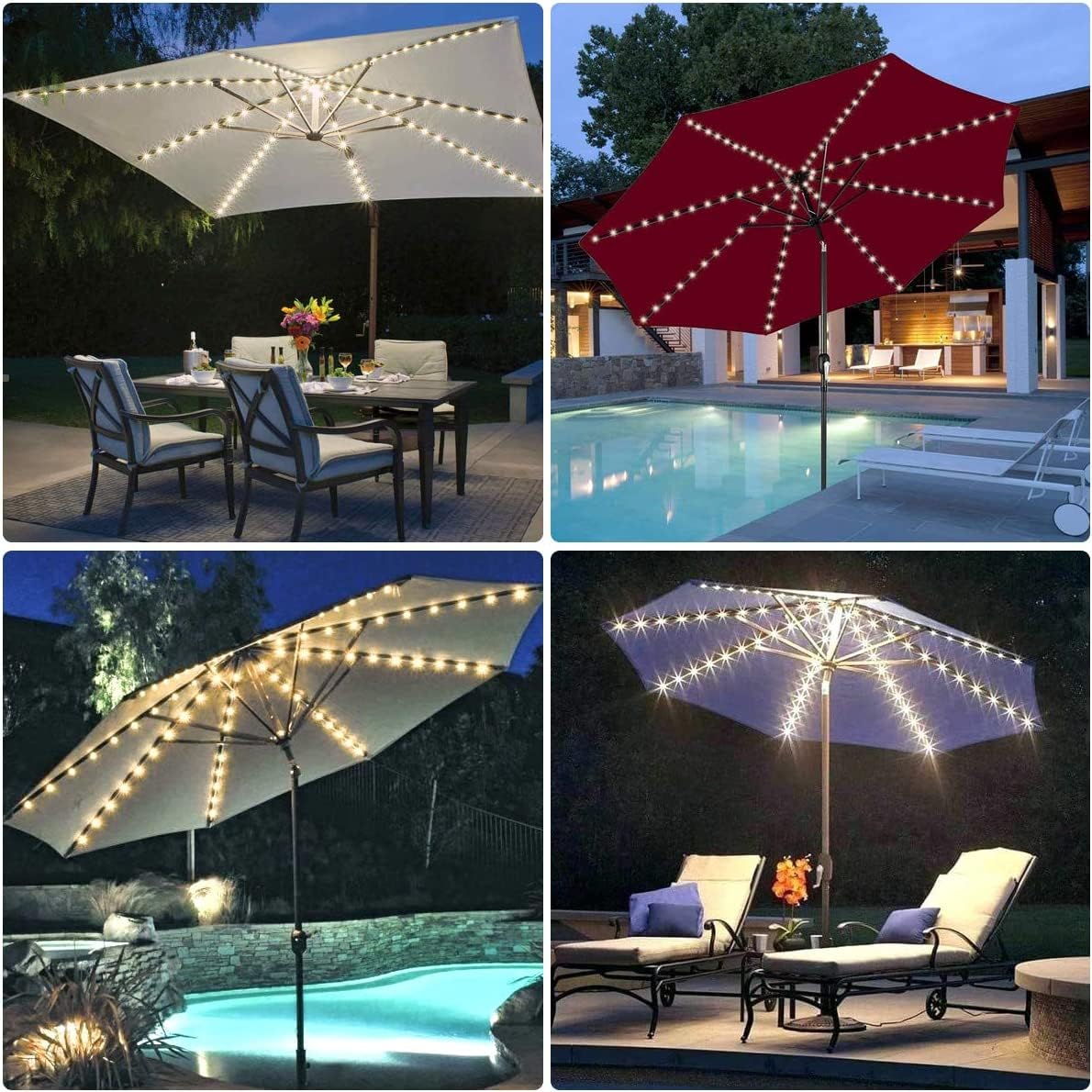 Sonnenschirm-Lichterkette, 104 LEDs, 8 Modi, batteriebetrieben, dekorative Lichter, Campingzelt (Warmweiß)