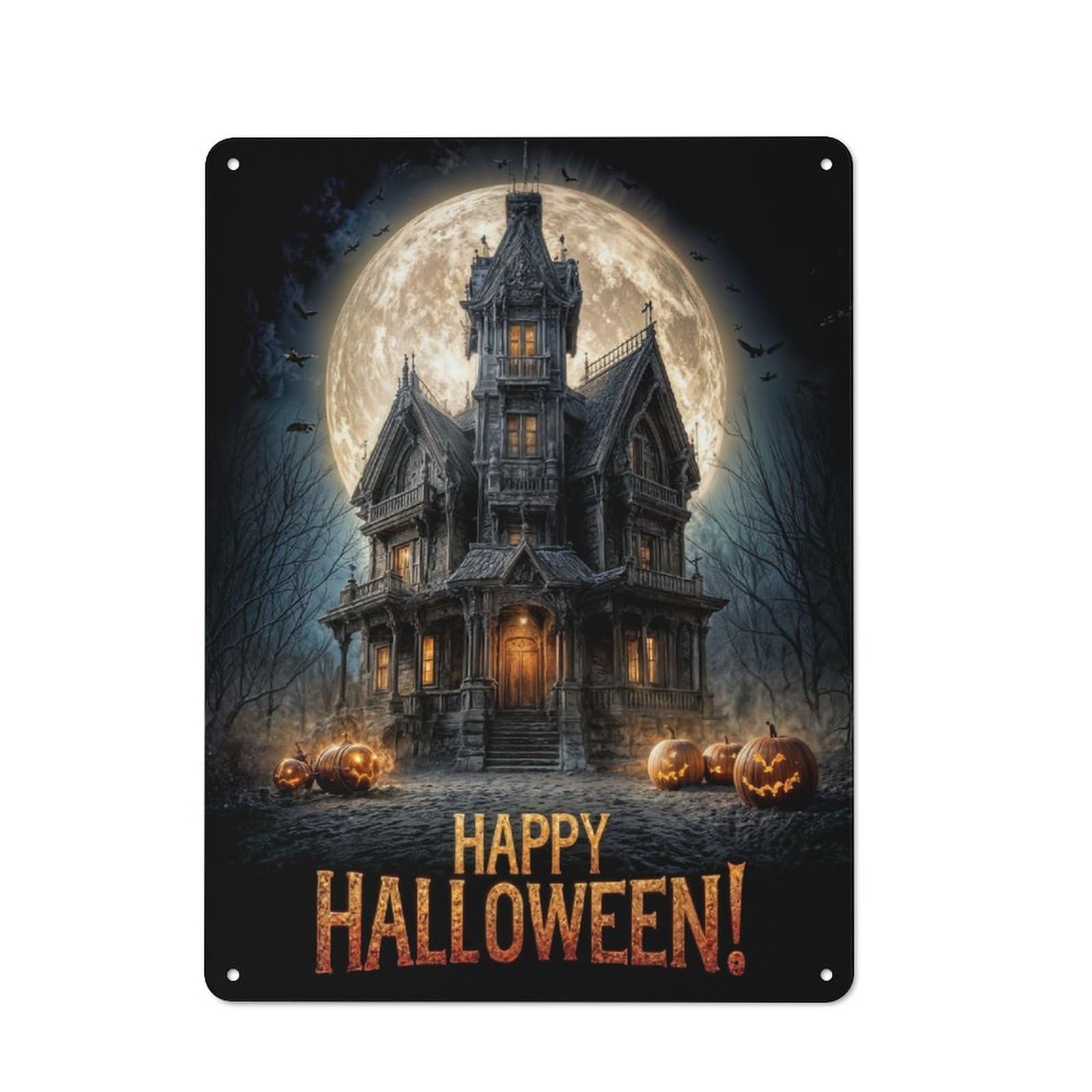 Happy Halloween Haunted House Rustic Metal Sign 40x30cm for Workshop Wall, for Collectors of Rustic Metal Wall Decor