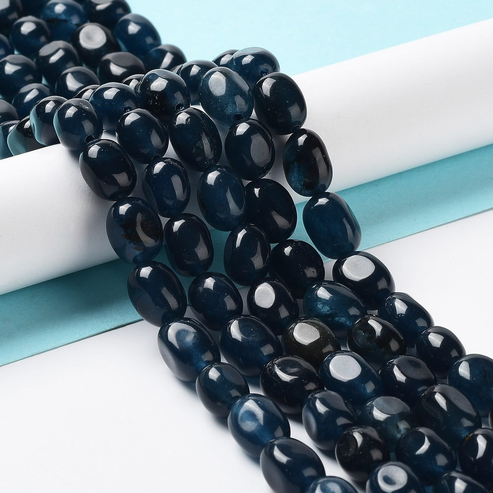 Stiesy 34Pcs Natural Blue Jade Gemstone Beads Irregular Shape Jade Bead Dyed Color Loose Spacer Beads Bulk for Bracelet Jewellery Making Necklace DIY Crafting