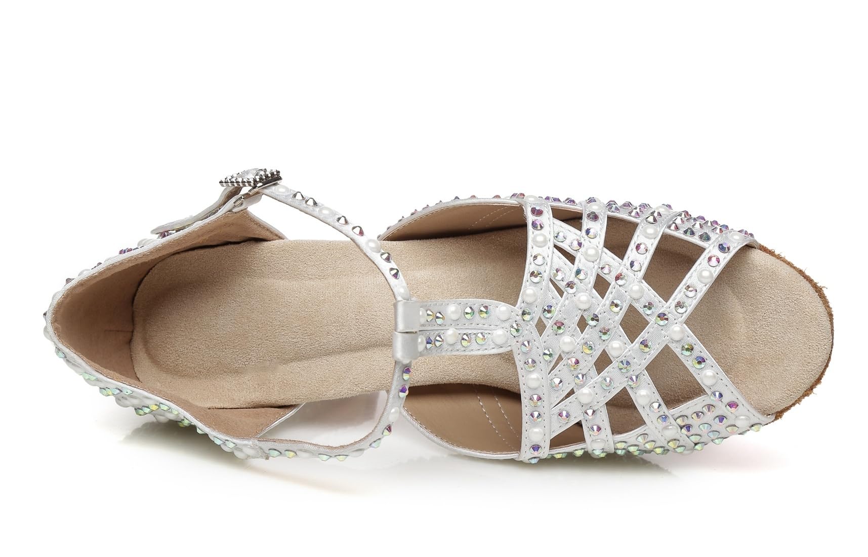 Damskie buty do tańca latynoskiego z paskiem na mankiety, buty ślubne ze strasem