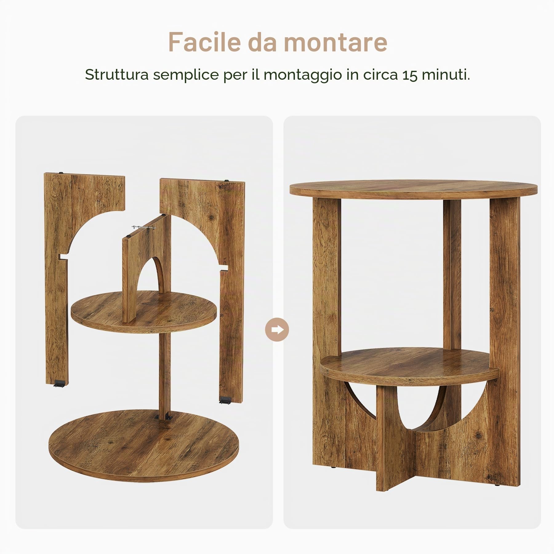 Tribesigns Tavolino rotondo a 2 ripiani, per soggiorno, 50 x 50 x 65 cm, piccolo tavolino da caffè con spazio per piccoli spazi, divano, camera da letto, marrone