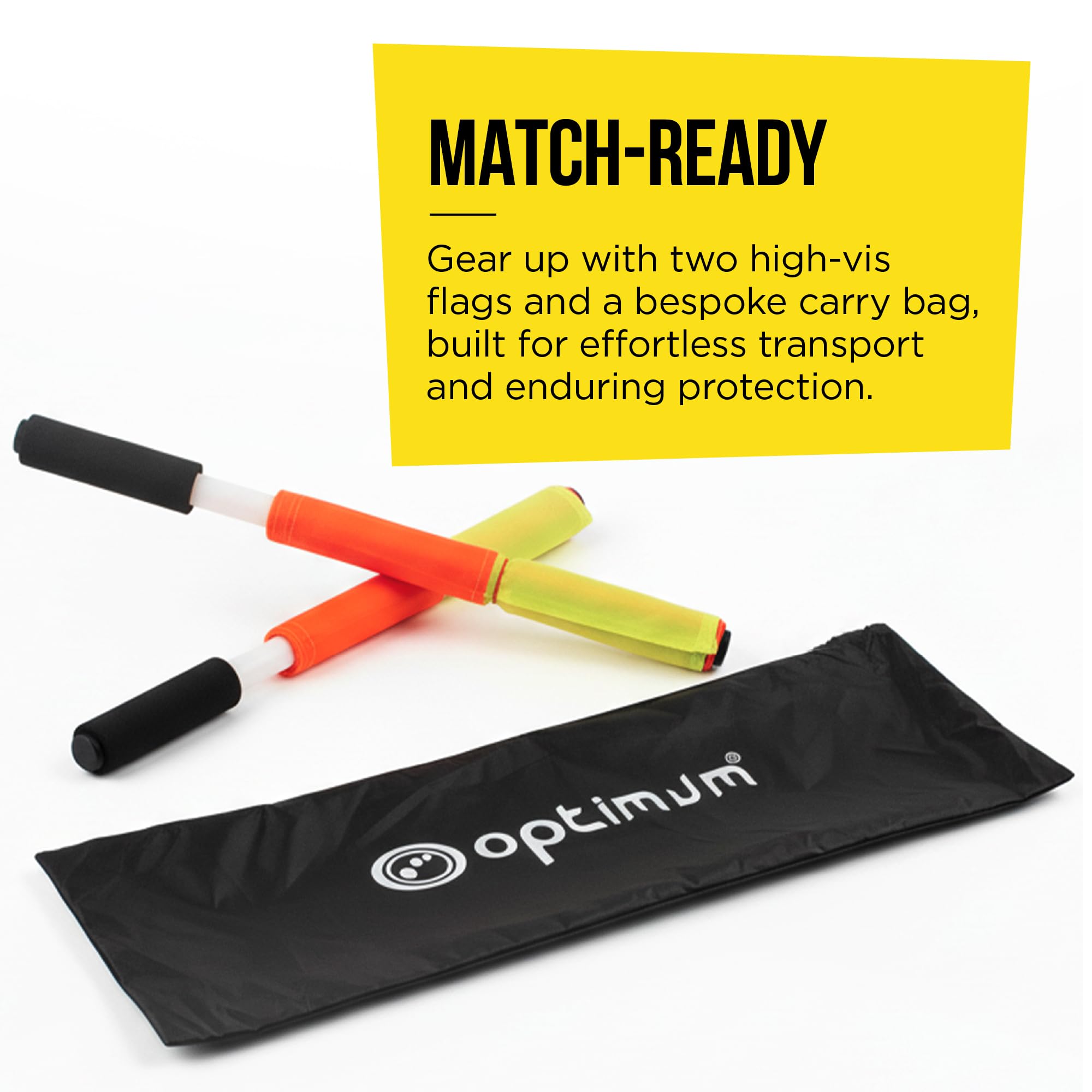 Set di Bandiere per Guardalinee Optimum: Bandiere da Arbitro Professionali,Visibili e Leggere per Allenamento,Adatte per Calcio ed Altri Sport,con Impugnatura Ergonomica e Borsa da Trasporto -2 pezzi.