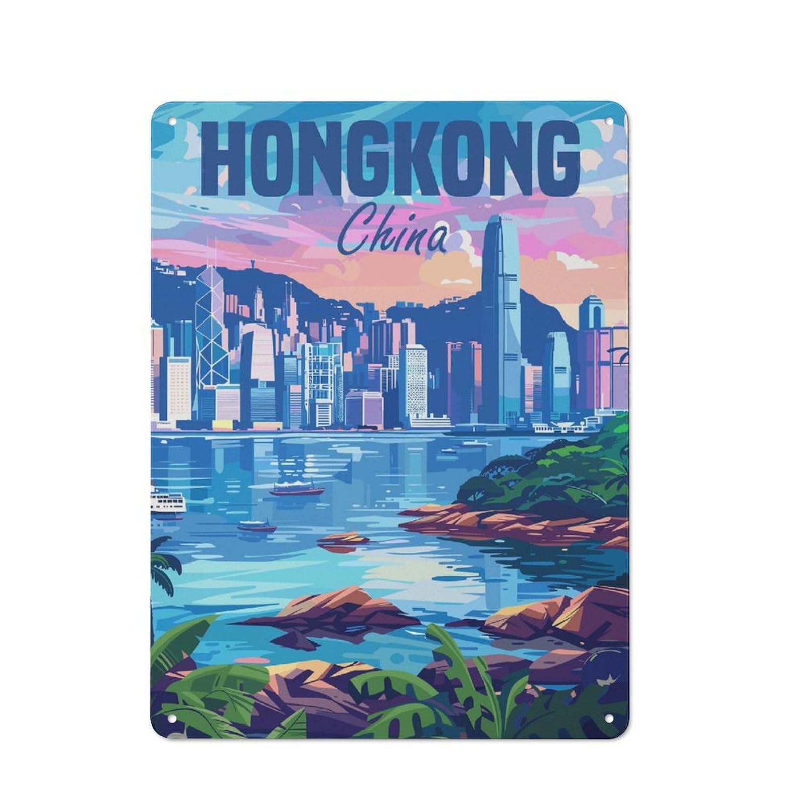 Junmoney Hong Kong China Retro-Style Metal Plaque 40X30cm For Café Or Home Bar, Suited To Café-Style Decor Fans