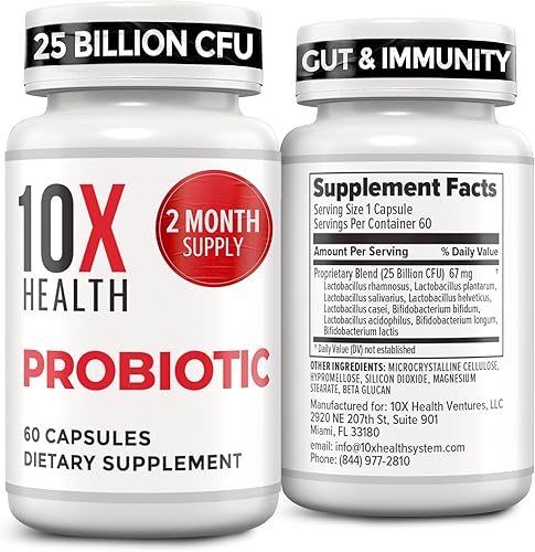 10X Health Probióticos para hombres  60 cápsulas de suplemento de apoyo inmunológico y probióticos para la salud digestiva con Lactobacillus