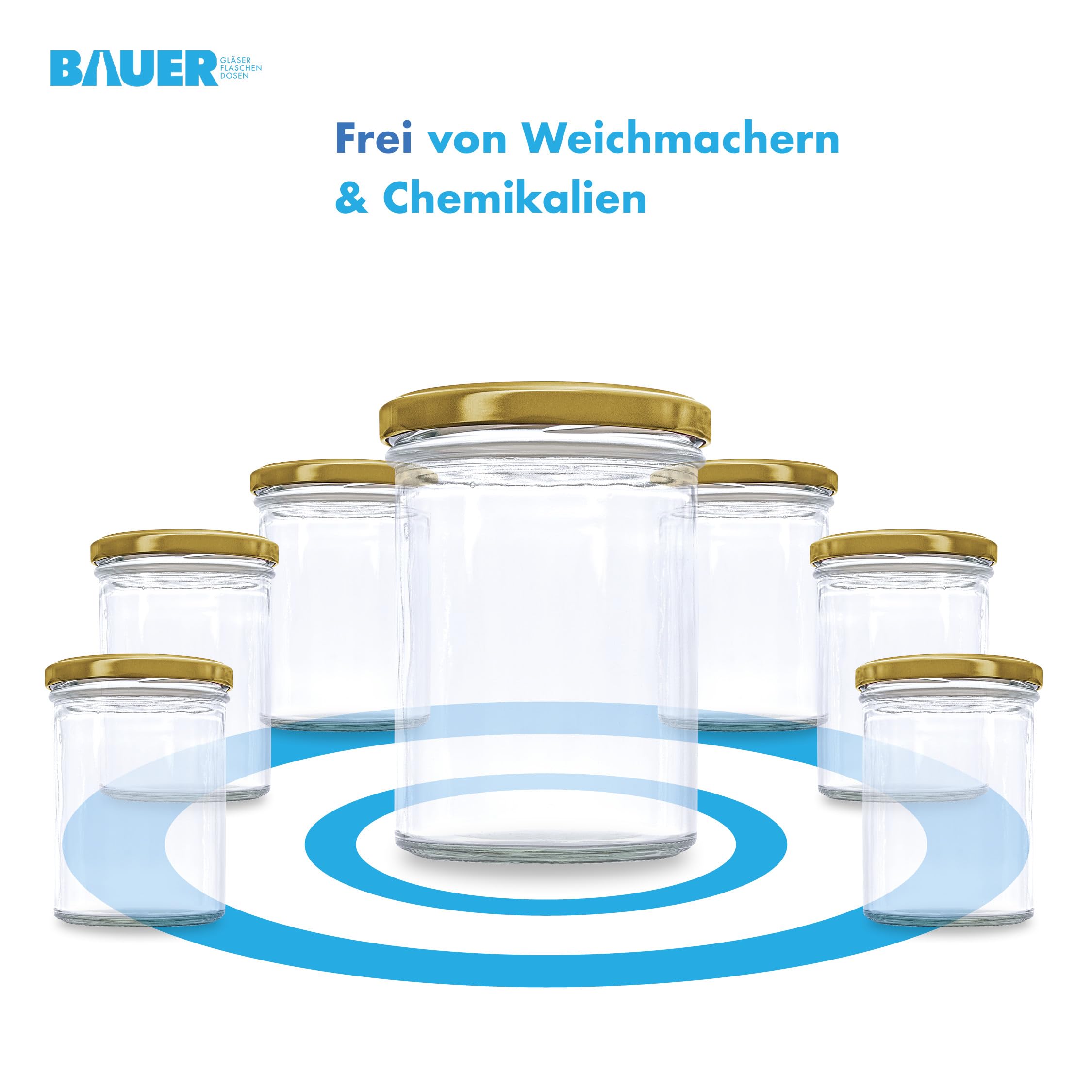 Flaschenbauer - Sturzgläser 430ml 96er Set - Einmachgläser mit Deckel TO82, Schraubgläser, Marmeladengläser, Einkochgläser zur Aufbewahrung, mit Twist-Off-Deckel - Made in Germany (Deckel Gold)