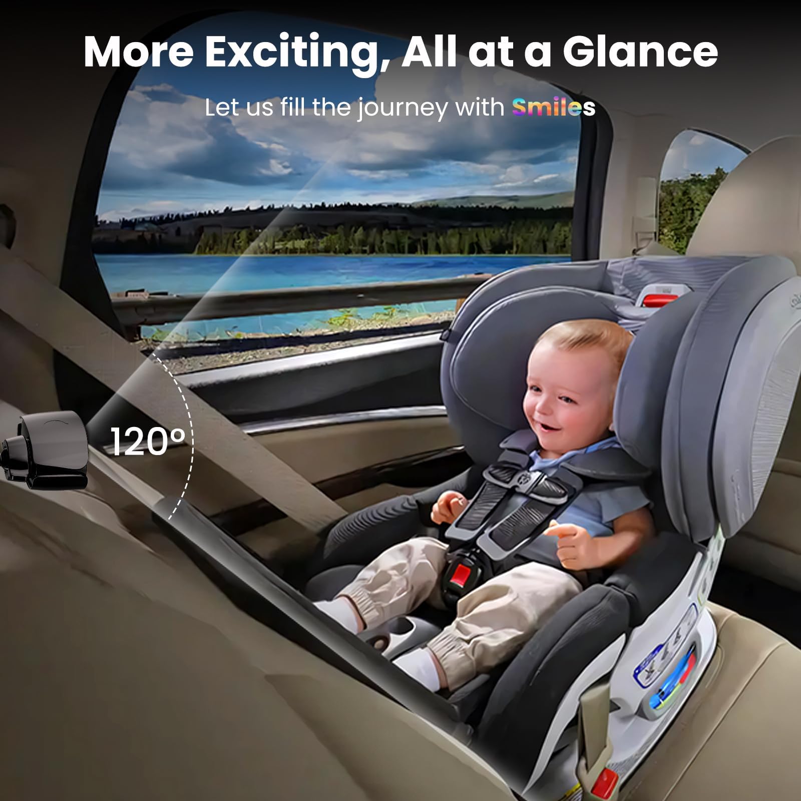 Cámara de Automóviles para Bebés,Espejo de Automóvil con Pantalla Táctil IPS de 5,5" con 1080p Orientado Trasero,Alertas para Eliminar Bebé/Mascota,Zoom 4x,Control de Aoz,WiFi, Aplicación,Akeeyo BMC-X