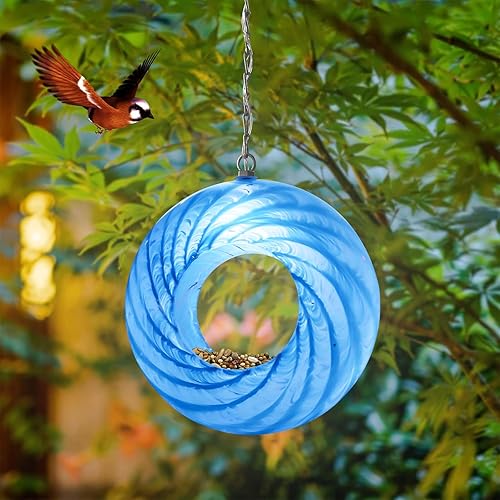 Miniatura 13 de Yinns Comederos de vidrio para pájaros colgantes en el exterior, comedero para pájaros con forma redonda solar para decoración de jardín de patio