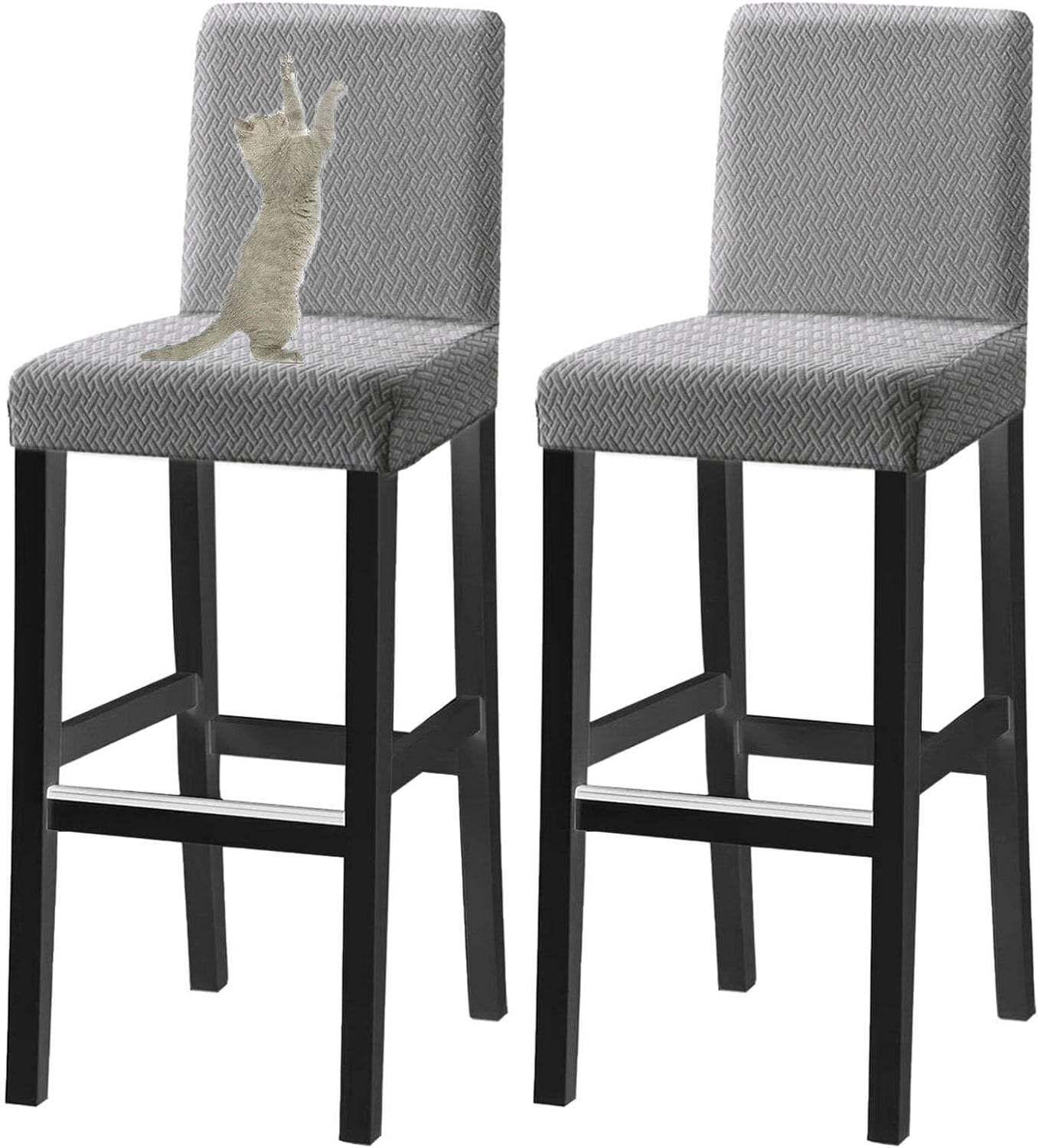 HACLEN Jacquard Bar Stool Covers with Backs Cat Scratch Proof, Stretch Pub Stool Chair Covers Soft Barstool Covers Washable for Bar Banquet (light gray,6 PCS)