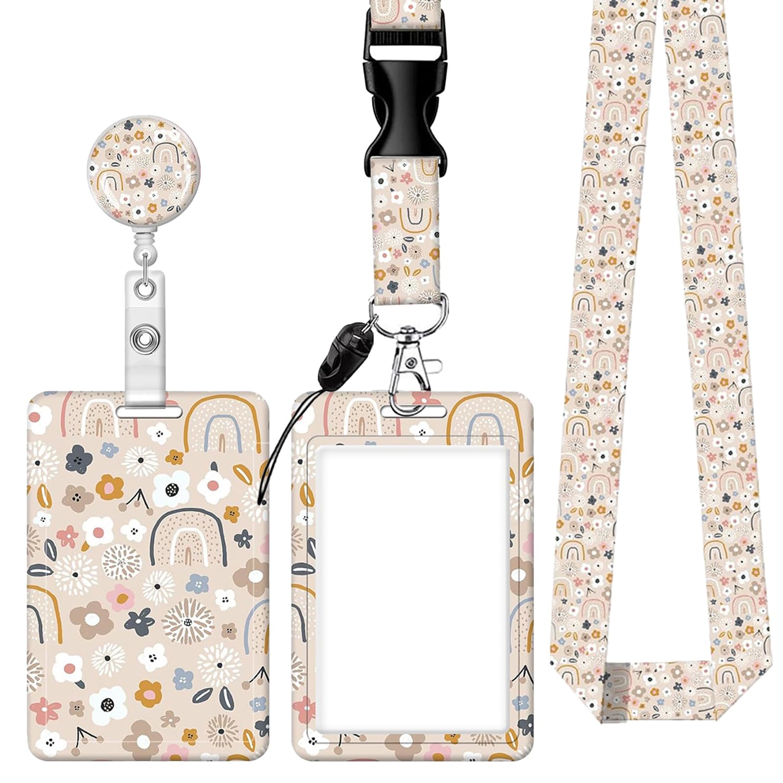 Retractable Lanyard with Card Holder - ID Badge Holder with Retractable Reel - Cute Flower Badge Lanyard for Women - Adjustable Work Lanyard for Nurses Teachers Students Office