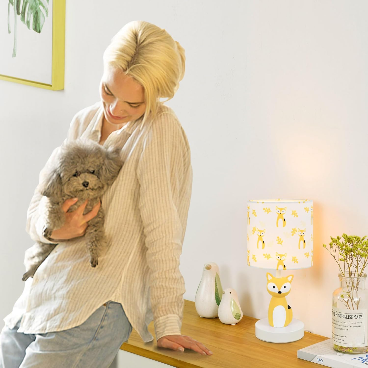 Lampwell Fox LED Table Lamp with USB Port DC5V,Yellow Kids Table Lamp,Night Light for Kids Room,Nursery,Bedroom,Kitchen Counter,Gameroom,Φ5.91×H12.88IN,Hand-Made