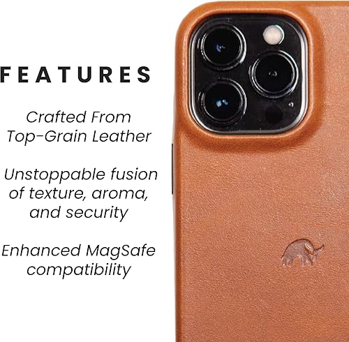Miniatura 3 de Bullstrap Funda de cuero prémium compatible con Apple iPhone 13 Pro Max y cargador MagSafe, color marrón Sienna