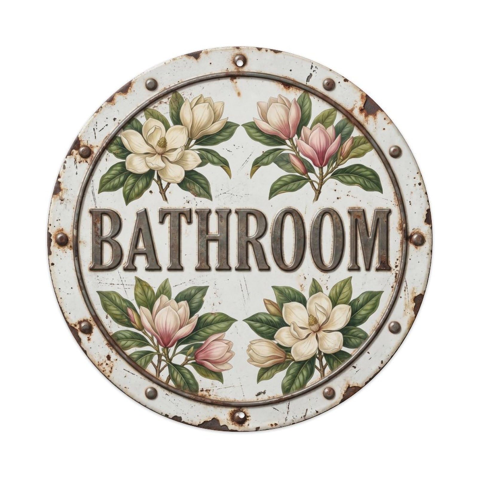 Botanical Floral Room Label Bathroom Magnolia Metal Tin Sign
