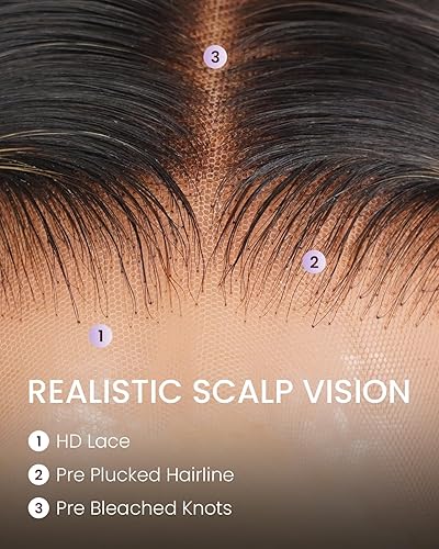 Miniatura 3 de Pelucas de cabello humano real con nudos blanqueados con reflejos y encaje frontal, densidad del 220%, balayage, sin pegamento, pelucas de cabello