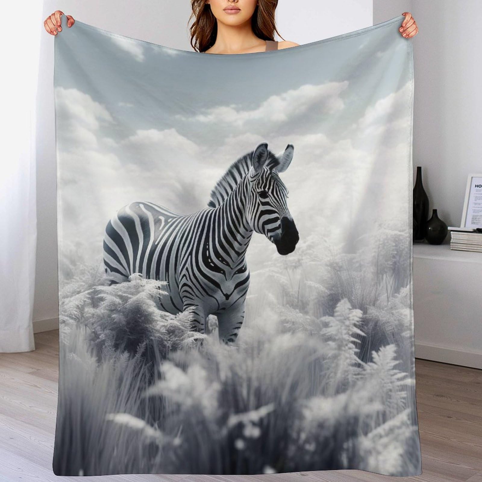 Couverture motif zèbre impression 3D et finitions flannel haut de gamme