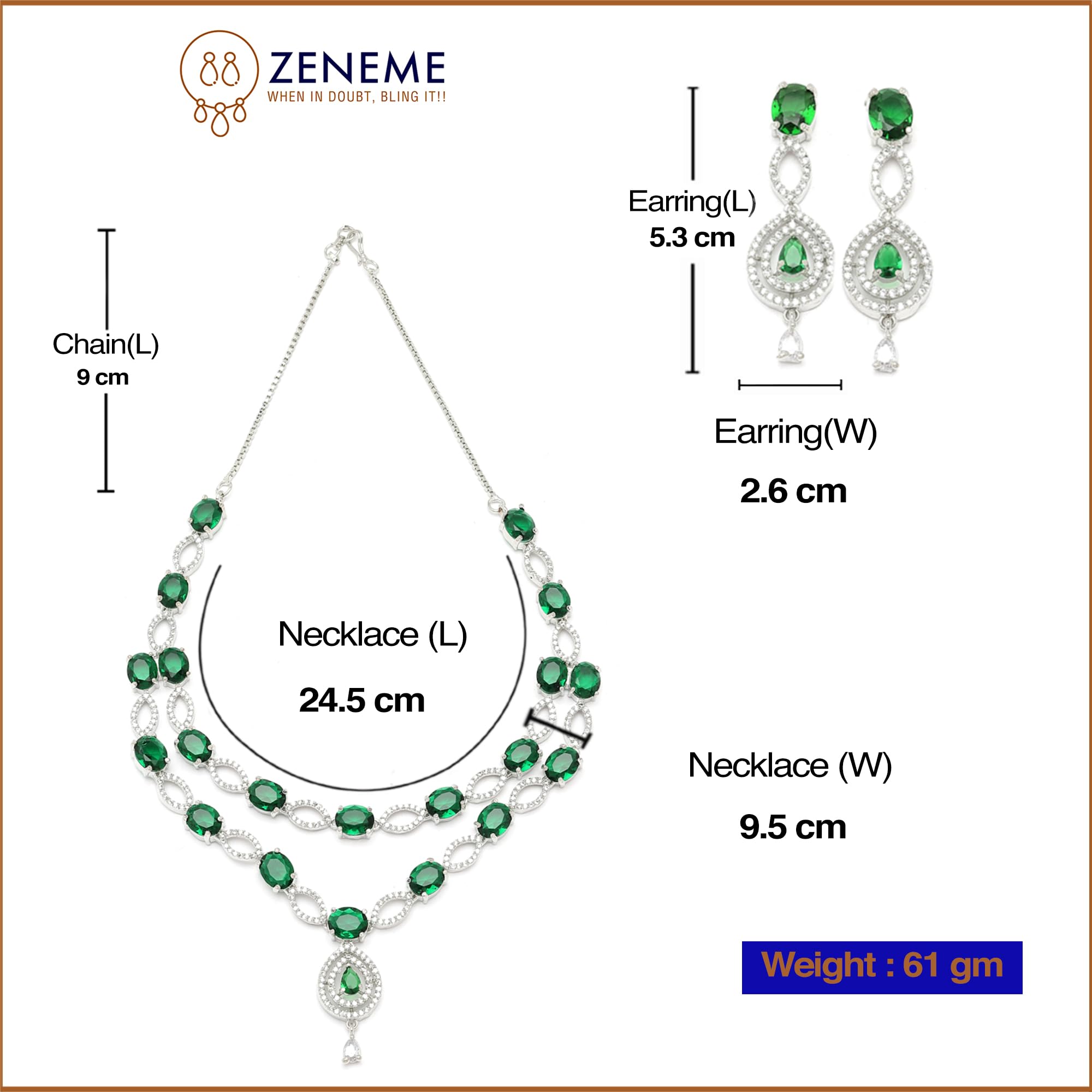 Abstract Necklace & Earrings Set Rhodium-Plated AD Studded