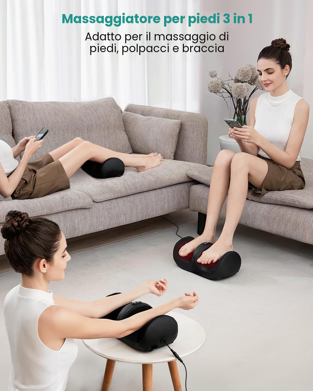 Nekteck Massaggiatore per piedi con calore, macchina per massaggio shiatsu per piedi profondo, compressione dell'aria, migliora la circolazione sanguigna e il benessere del piede (Nero)