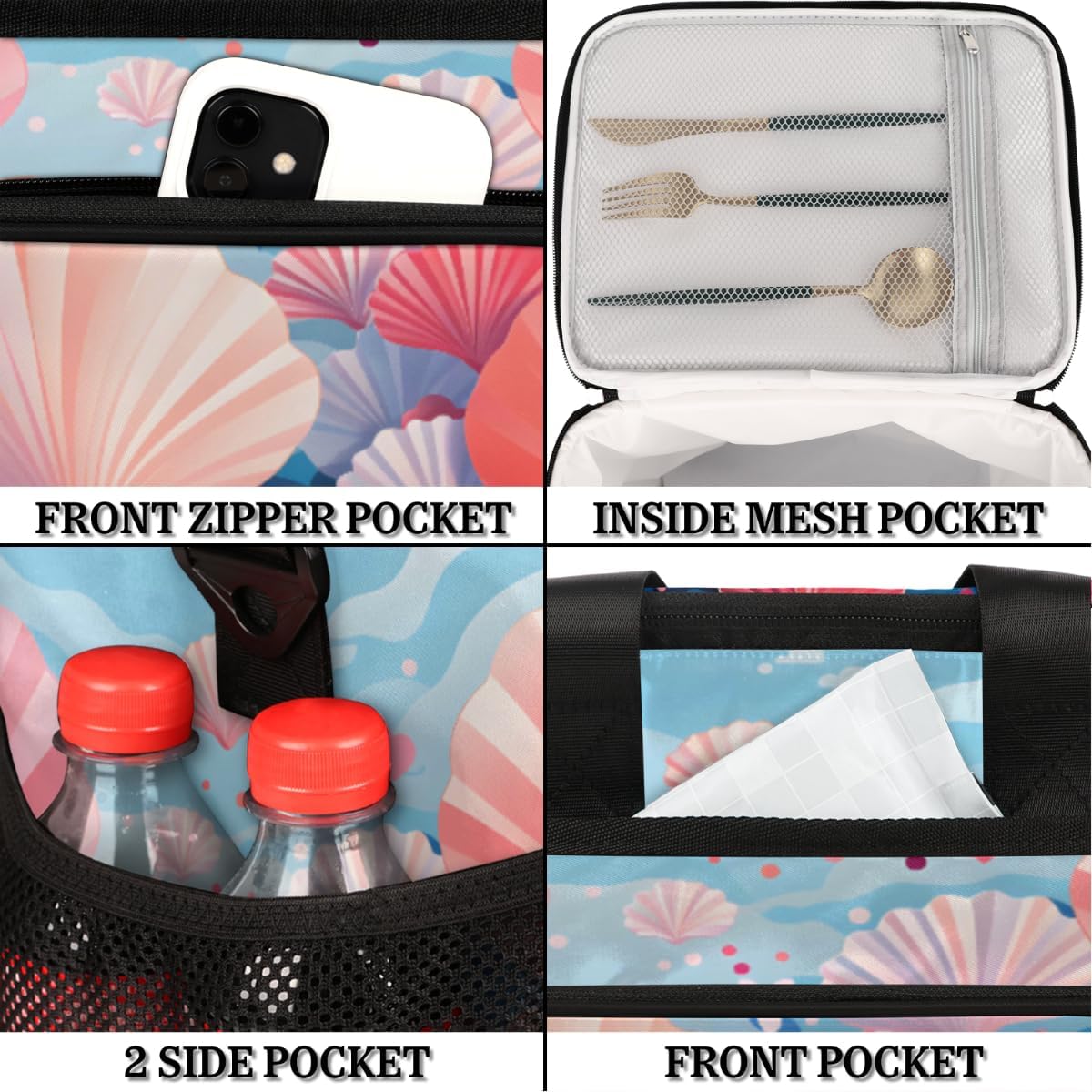 Pinks Shell Insulated Picnic Backpack Lunch Box for Women Men Picnic Basket Tote Lunch Bag Picnic Bag Portable Lunch Bags for Picnic, Beach, Work, Trip,Office, Camp Ocean Shell