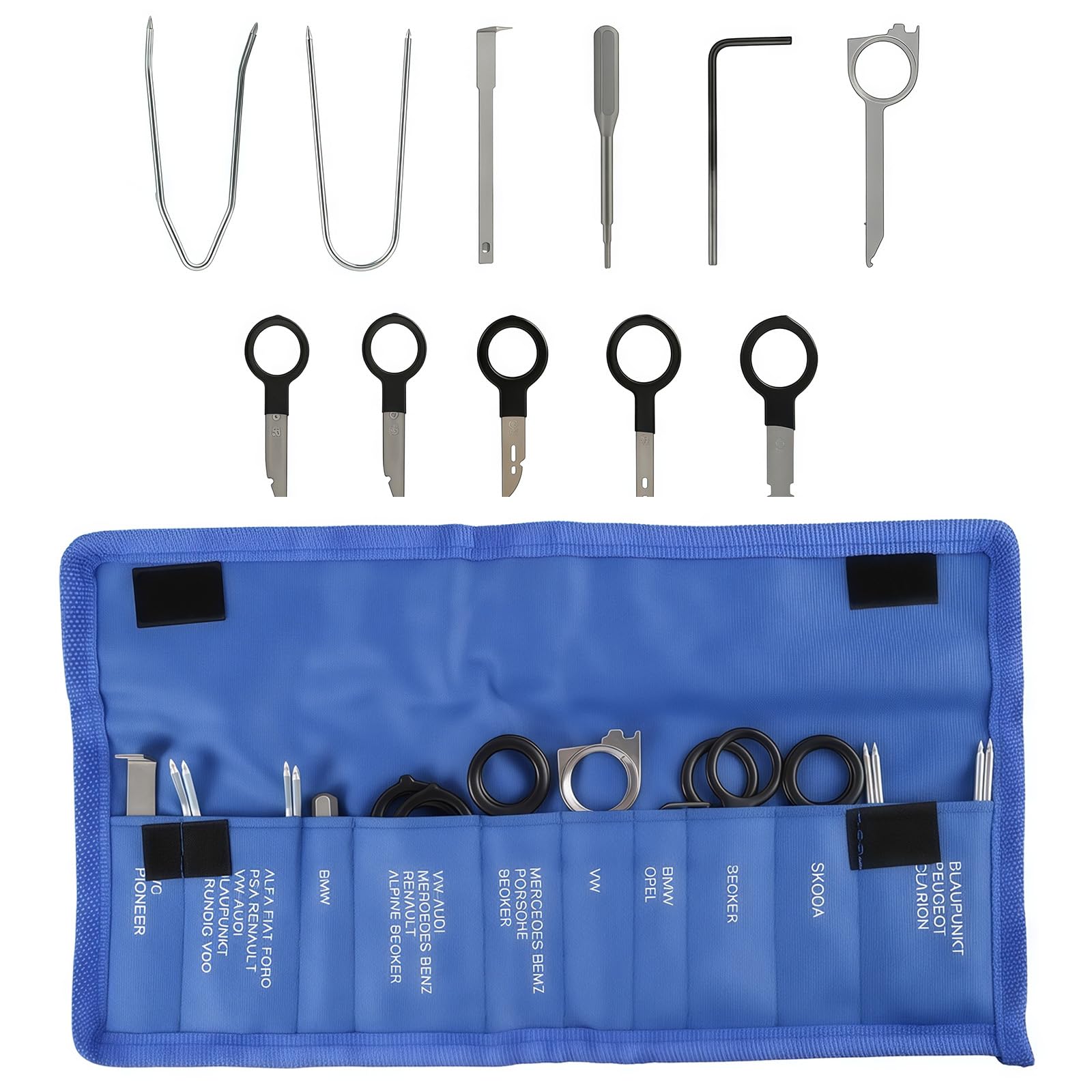 Kit de 20 Herramientas de Extracción de Radio Estéreo para Coche, Universal y Compatible con Mercedes, BMW, VW, Audi, Ford, Alfa Romeo, Fiat, Opel, Peugeot, Más Marcas