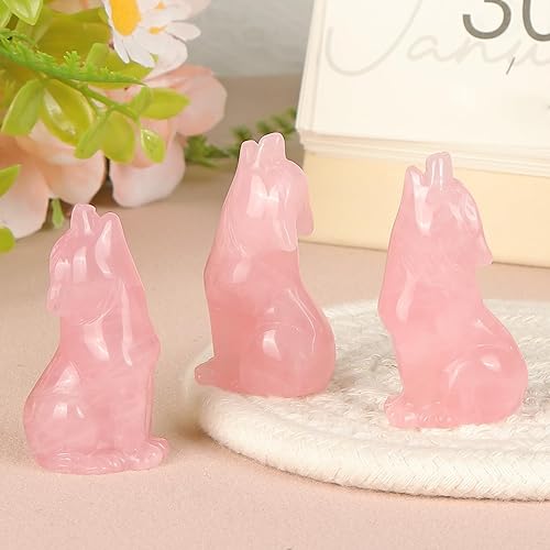 Miniatura 2 de Artistone Estatua de lobo de cristal de 2 pulgadas, de cuarzo rosa, curativa, reiki, escultura de animal, adorno de escultura de animales de