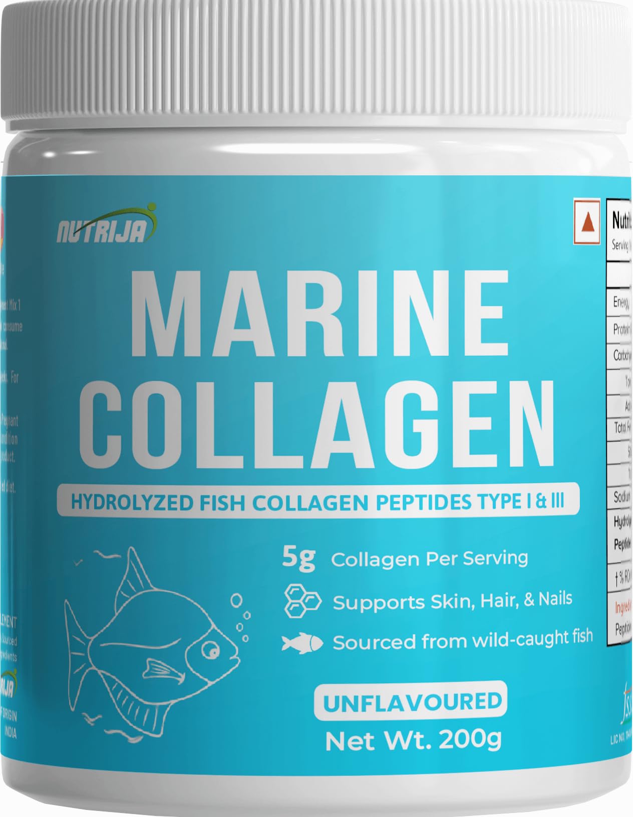 Marine Collagen Peptides – Hydrolyzed Fish Collagen - Highly Bioavailable - 200g | Clinically Proven Ingredient with 95% Protein, Supports Healthy Skin, Hair, Nails, Bone & Joint -Unflavoured