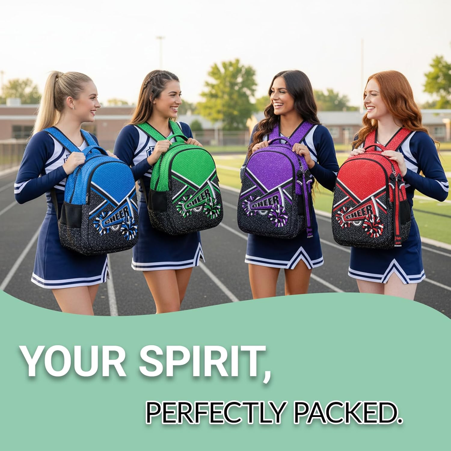 Cheer Backpack with Ribbon Keychain, Glitter Cheerleading Backpack for Women, Cheerleader Gifts (Green) - Image 7