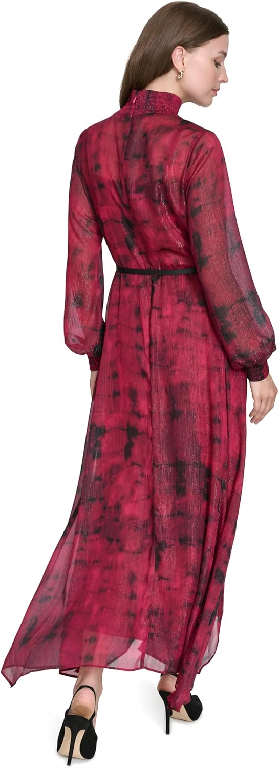 Halston Womens Long Bishop Sleeve Mock Neck Maxi Dress - Image 4