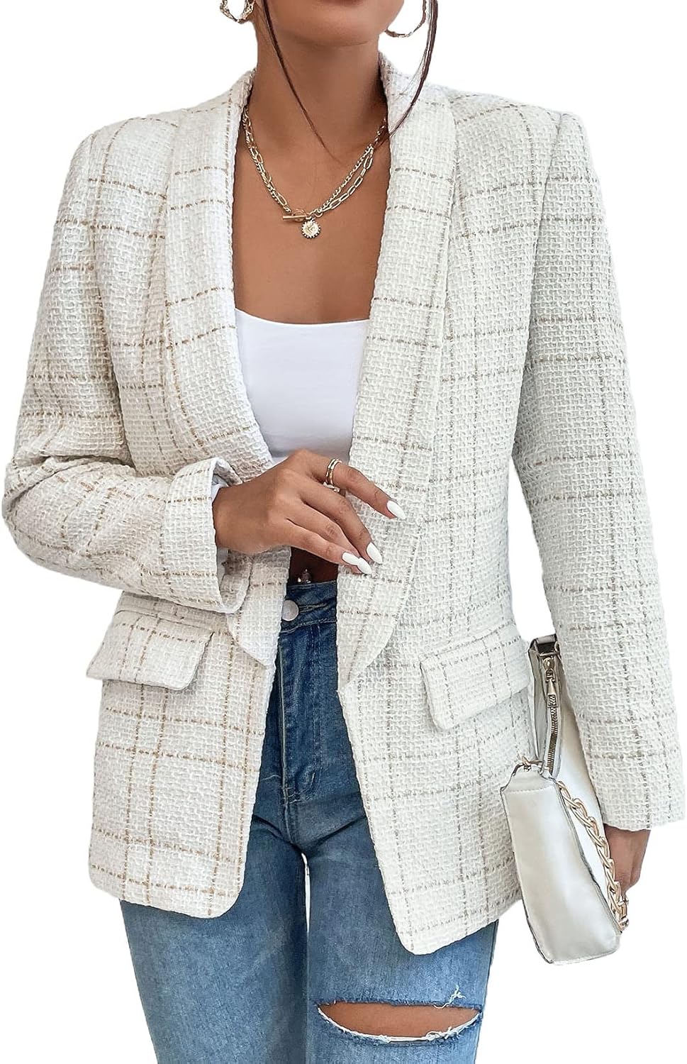 Nihsatin Women's Business Casual Blazer Lapel Collar Open Front Long Sleeve Jackets