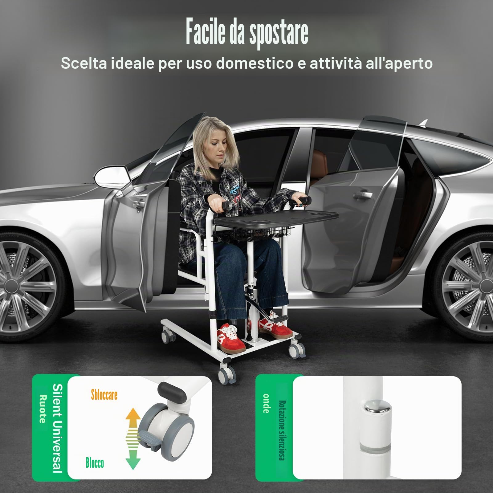 Sollevatore idraulico, capacità di carico 150 kg, per il trasferimento dei pazienti, per anziani, seduta divisa a 180°, sedia da doccia regolabile in altezza, per la cura della casa disabili