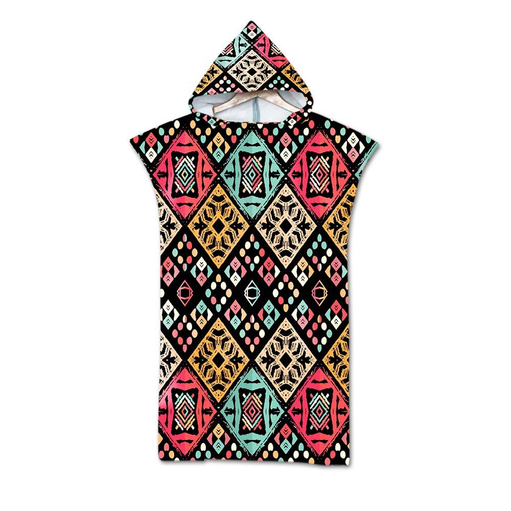 FANSU Boho Changing Robe Poncho, Large Microfiber Beach Towel Hooded Bathing Compact Blanket with Hood for Surfing Swimming Wetsuit Adult Woman & Man (75 * 110 cm,Classic 2)