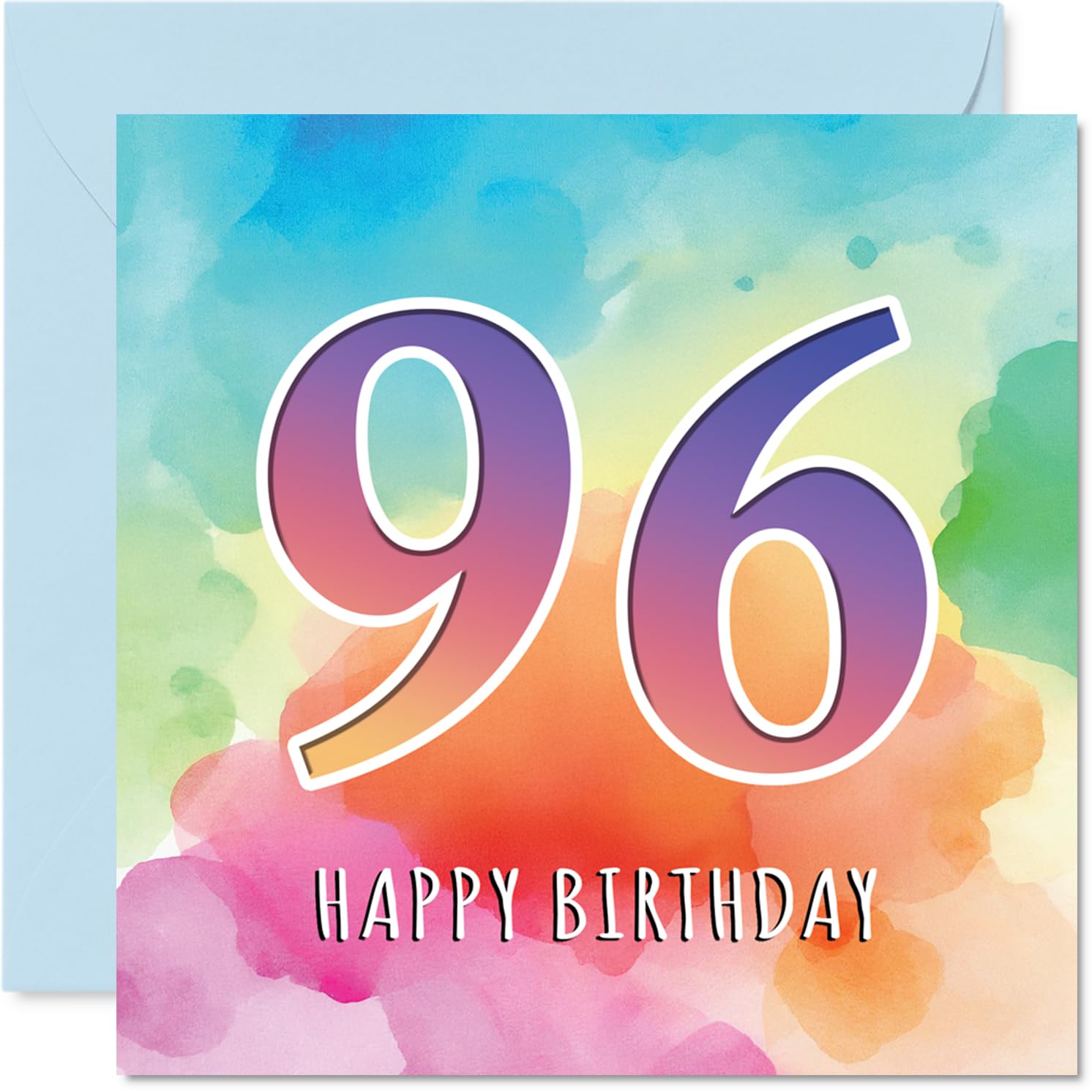 Stuff4 96th Birthday Card, Colourful Watercolour Age, Unisex