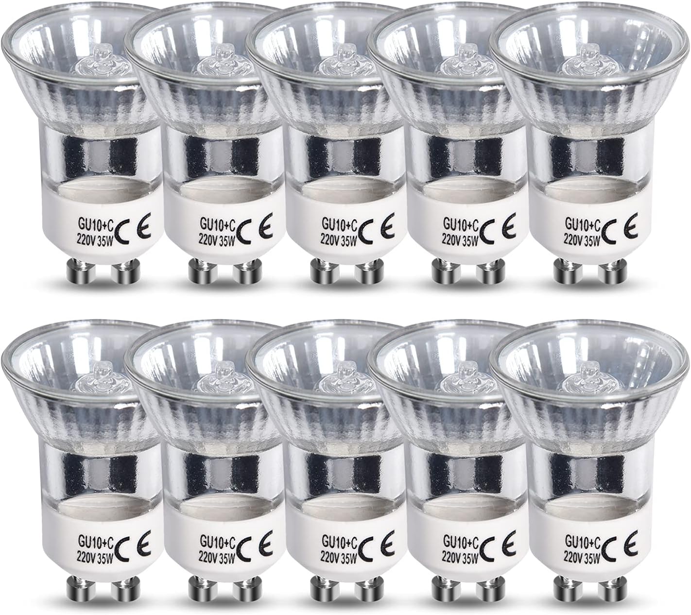 DoRight Mini GU10 Halogen Bulbs 35W Dimmable, MR11 GU10 Halogen Spotlight Bulbs Warm White 2800K AC 220-240V Small GU10 Halogen Reflector Spot Lighting for Downlight Display Ceiling Light (10-Pack)