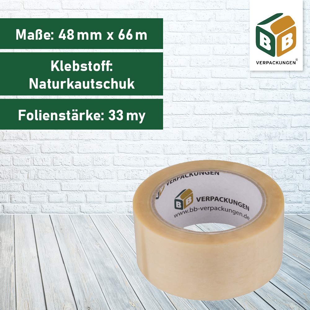 BB-Verpackungen 288 x Klebeband PVC 48 mm x 66 m (Naturkautschuk, sehr reißfest, leise und hohe Klebkraft) - Sets zwischen 6 und 288 Rollen