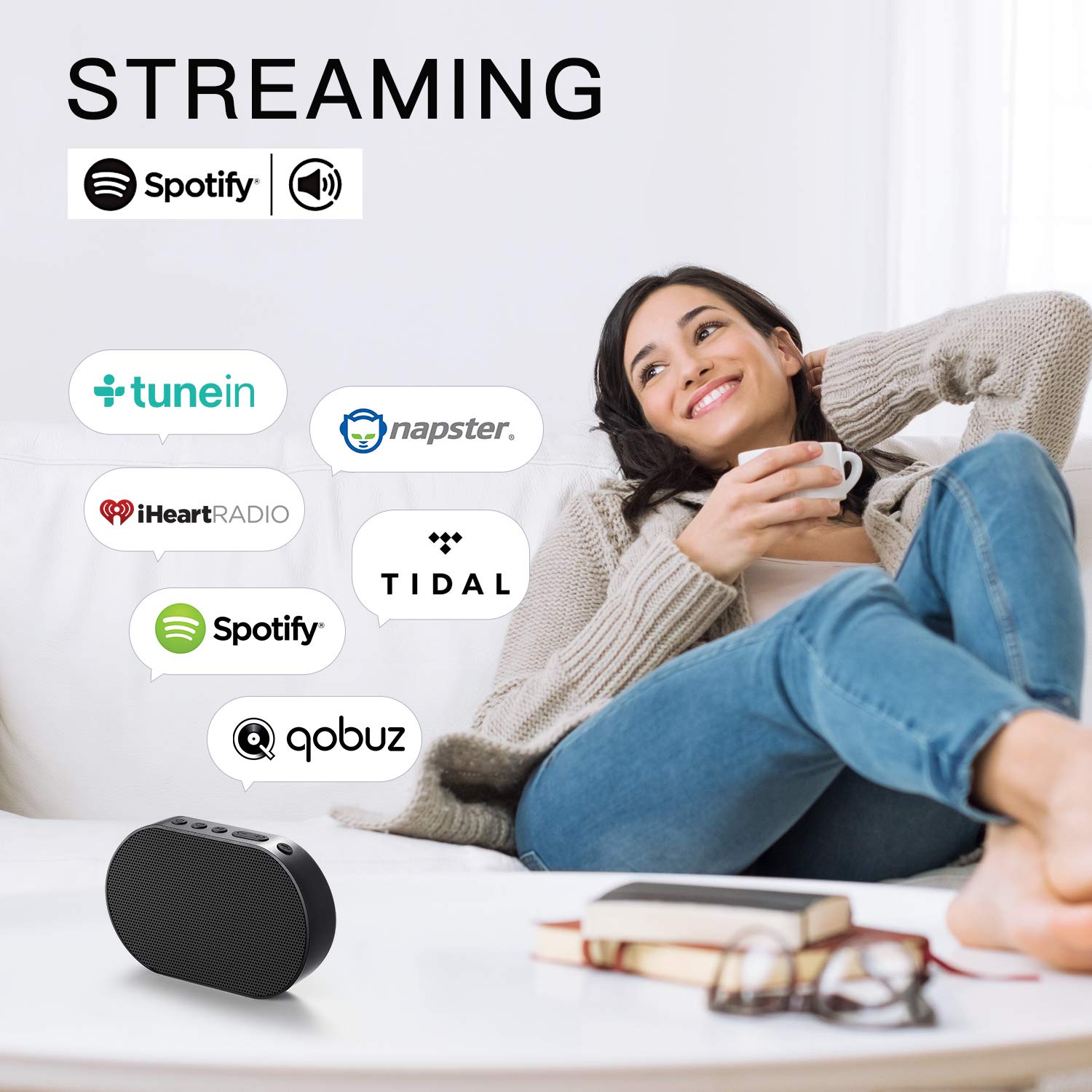 GGMM WLAN-Lautsprecher, Multiroom-Lautsprecher mit Höhen- und Bassregler; Satter Sound und kraftvoller Bass, Unterstützt Spotify, Airplay, DLNA, iHeartRadio (Schwarz) Produktbild 5