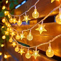 Cordão de luzes de LED de estrela e globo para quarto, parede, pátio, jardim, decoração de festa de casamento de Natal