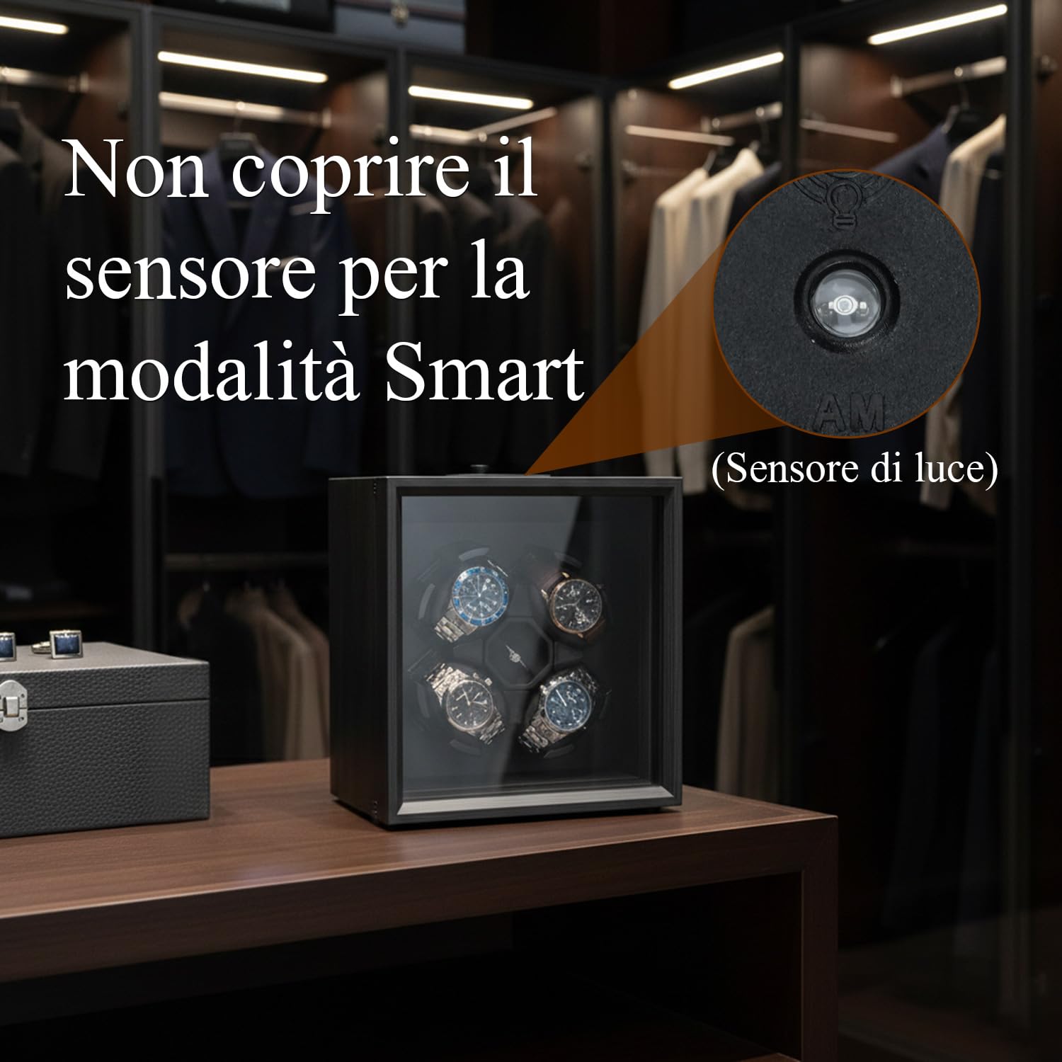 Mcbazel Motore Automatico per Avvolgitori di Orologi per Quattro Orologi, Funzionamento Silenzioso Automático con Motore Silenzioso, Soluzione Professionale per la Cura degli Motivo Ebano-Nero