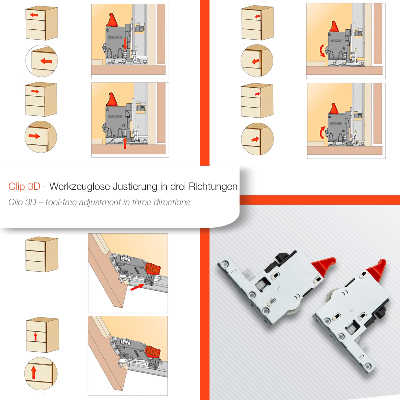1 coppia di cassettiere Salice PROGRESSA+ SHELF SMOVE, lunghezza 500 mm, portata fino a 50 kg con ammortizzazione soft-close/regolazione 3D, cassetto estraibile