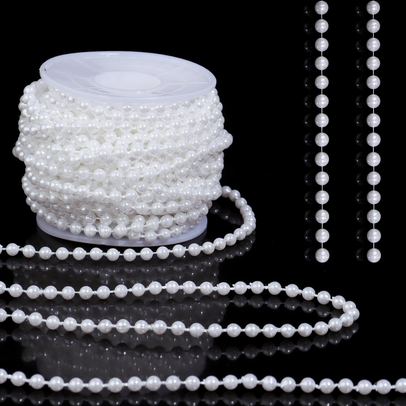Rouleau de perles 4mm pour guirlande de Noël et décorations de mariage de 10m en blanc