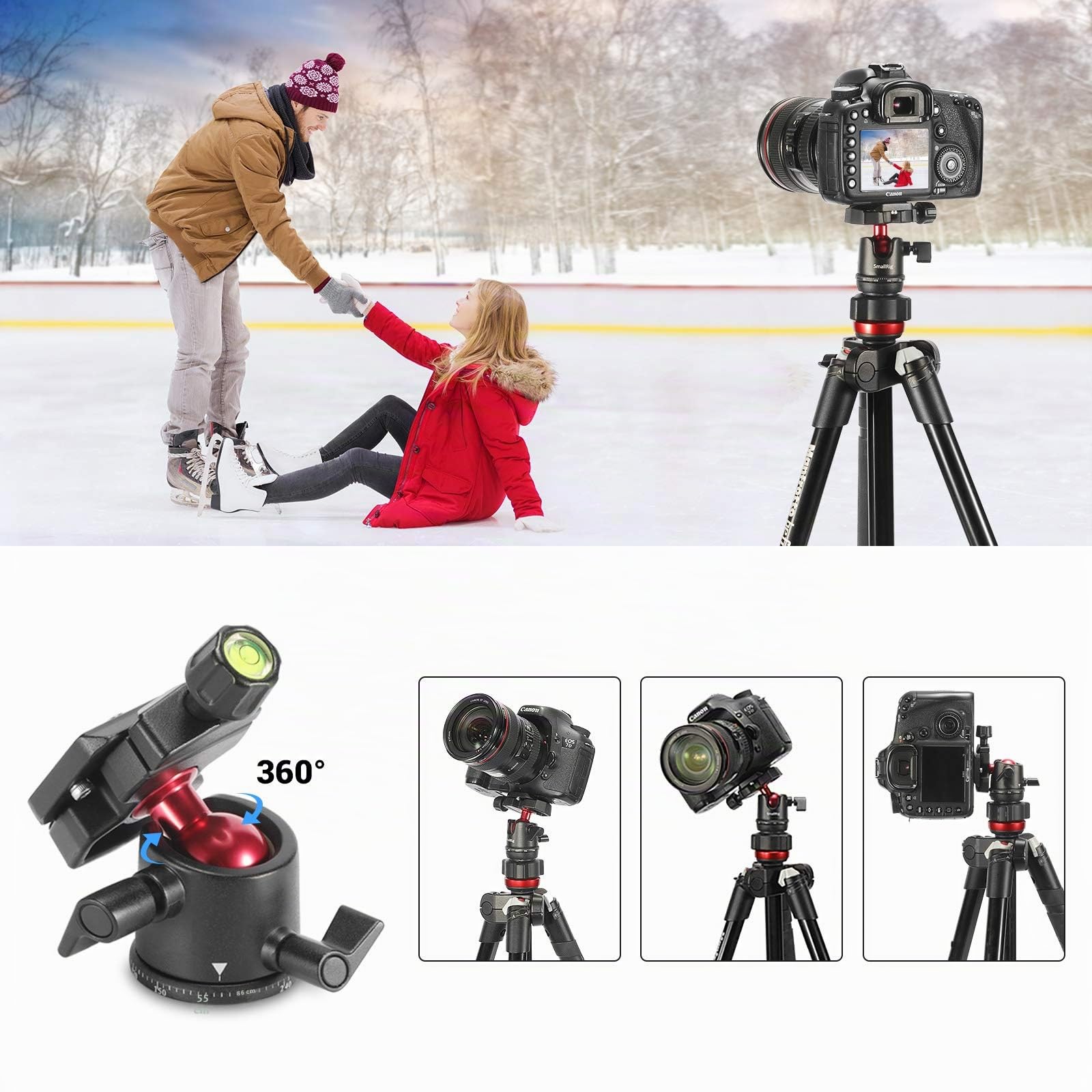 SMALLRIG Mini-Kugelkopf 360° Panorama mit 1/4" Schraube 3/8" Gewindehalterung und Schnellwechselplatte Metall-Kugelgelenk für Einbeinstativ, DSLR, Telefon, Gopro, max Belastung 4.4lbs/2kg - 2665