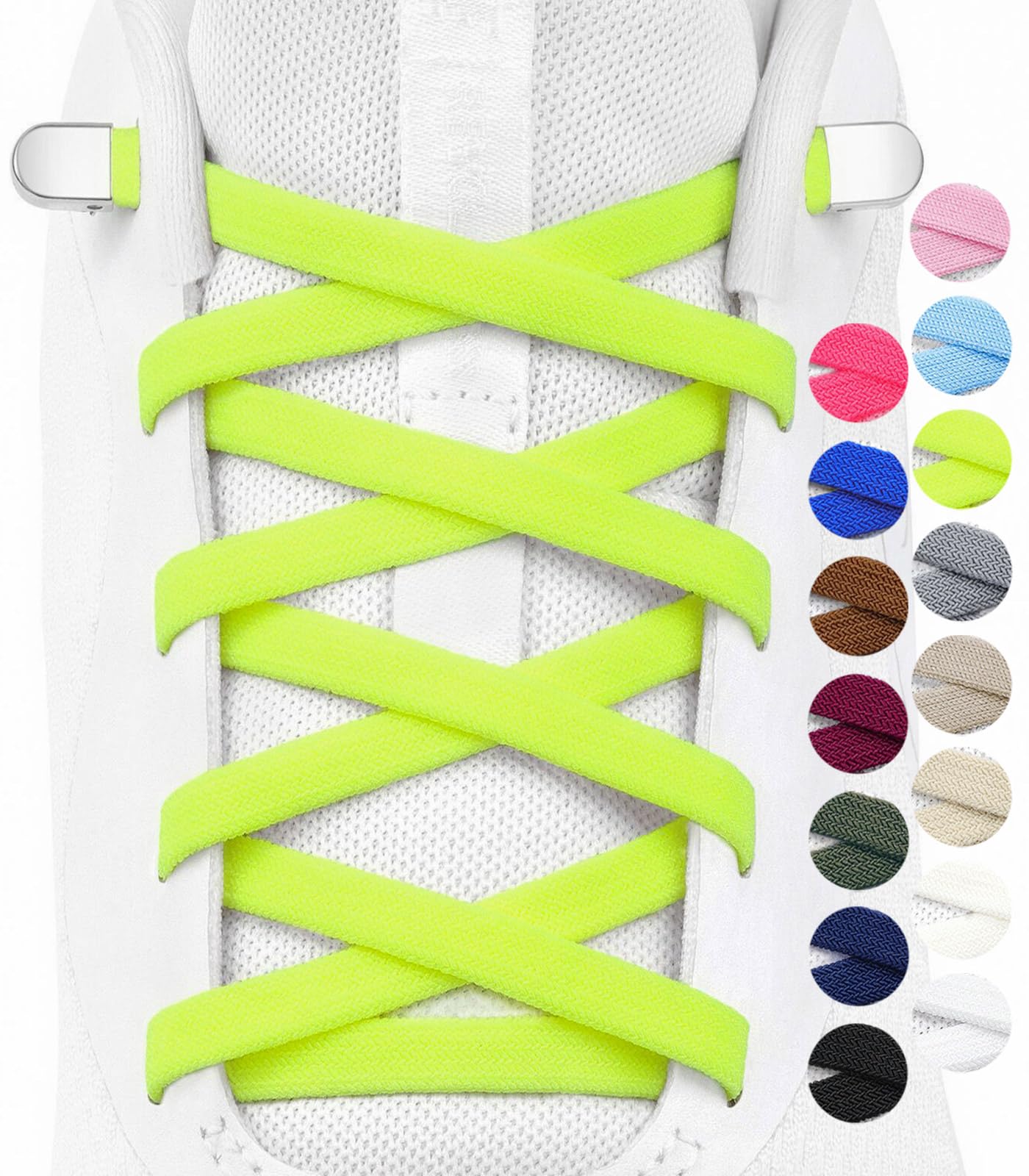 Stepace 2 Pairs Elastic No Tie Shoe Laces for Kids and Adults Sneakers, Stretch Flat Tieless Shoestrings