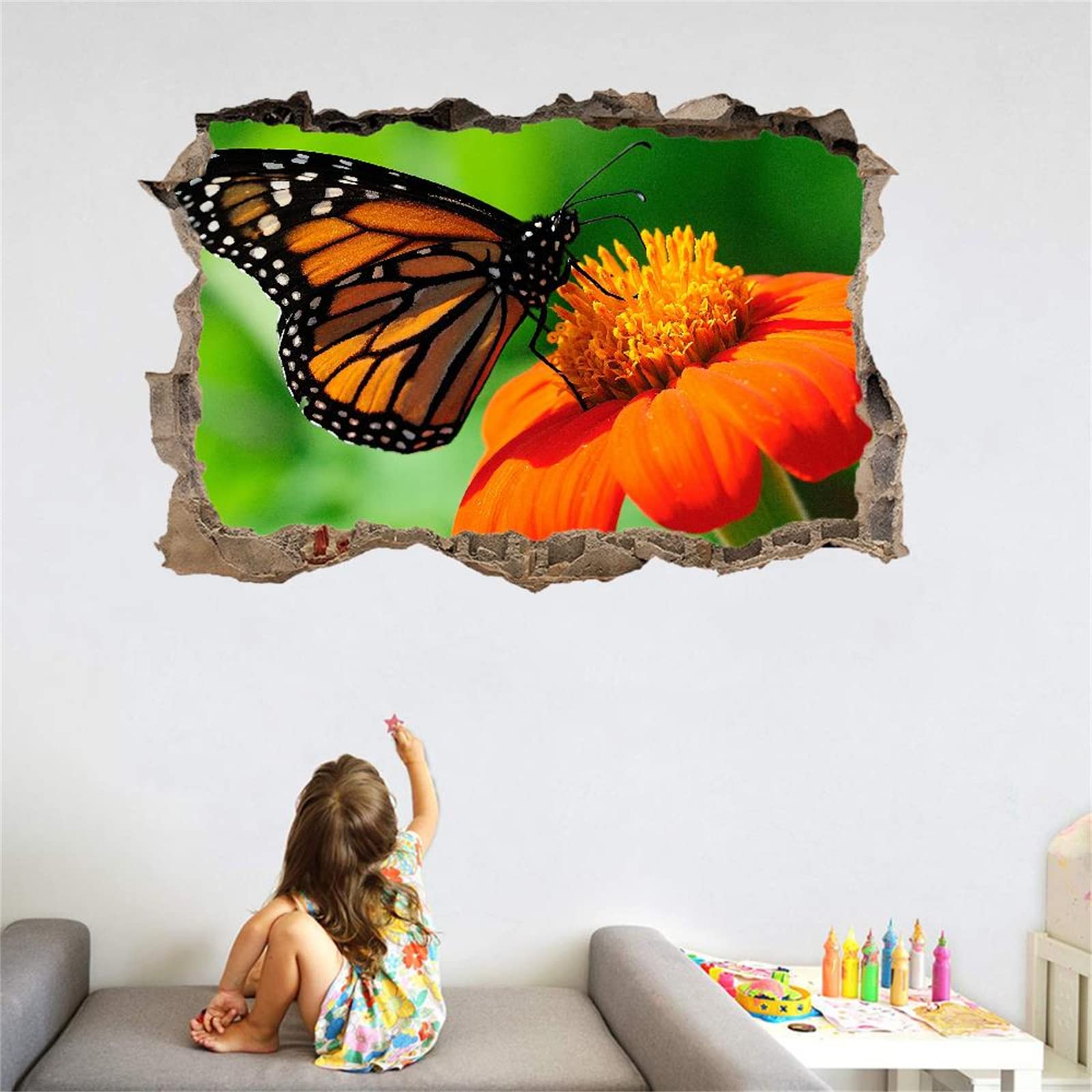 Decorazione Da Parete 3D, Farfalla Stanza Delle Autoadesivo Della Parete Smontabile Fiore Decalcomanie Per Camera Da Letto Per Bambini Nursery Decorazioni Per Matrimoni Regalo 75x113cm