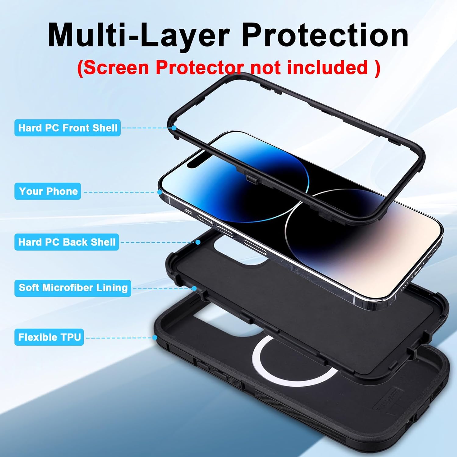 Defender for iPhone 14 Pro Max Case with Belt Clip Holster, [Compatible with MagSafe] Heavy Duty Rugged Shockproof Anti-Drop Full Body Protective Case for iPhone 14 Pro Max, 6.7 Inch (Black) - Image 2