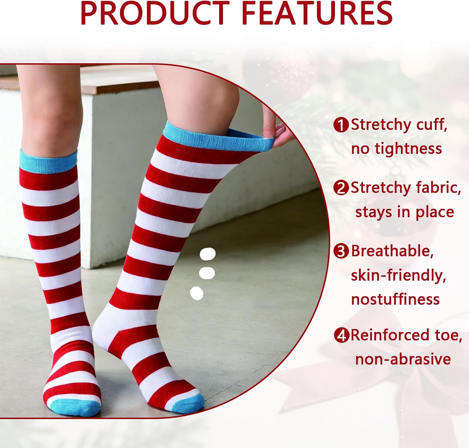 3 Pairs Funny Movie Sock Red and White Striped Crazy Knee High Socks,Cute Compression Socks for Womens Nurse, Flight image 5